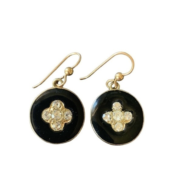 Black Enamel and Crystal‎ Earrings - Picture 3 of 8